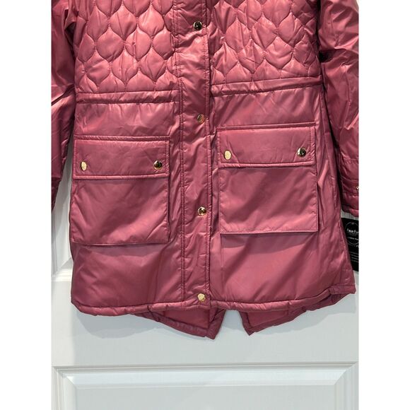 NWT London Fog Dusty Pink Quilted Faux Fur Puffer Coat Girl's Large - Picture 7 of 12